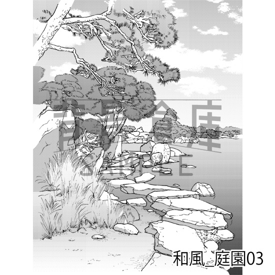 和風_背景素材集17(庭園)_トーン