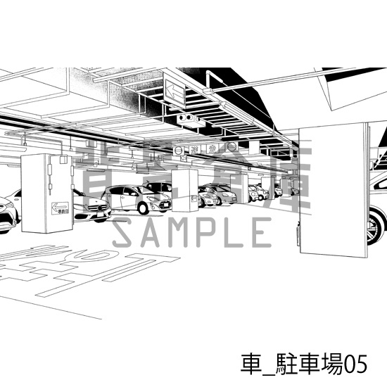 車_背景素材集8(駐車場)_トーン