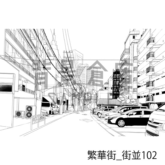 繁華街_背景素材集20(街並)_トーン