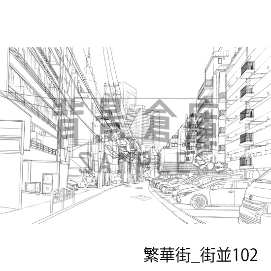 繁華街_背景素材集20(街並)_トーン