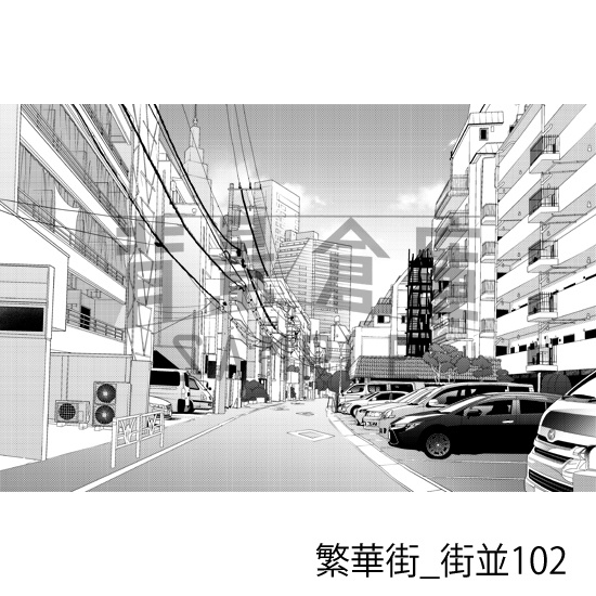 繁華街_背景素材集20(街並)_トーン