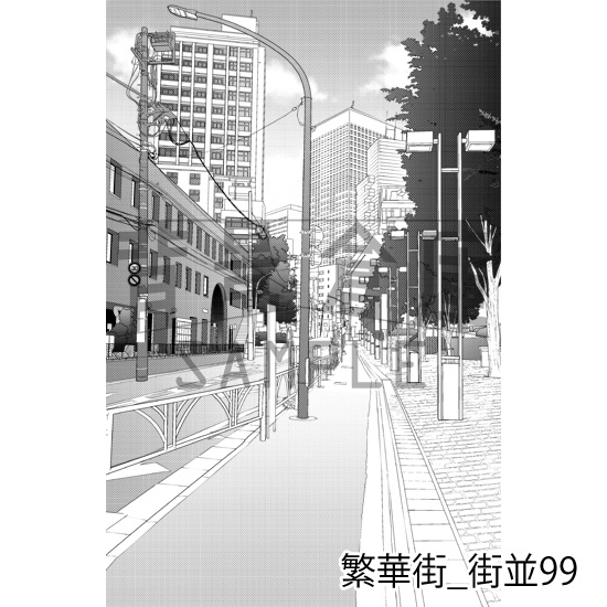繁華街_背景素材集20(街並)_トーン