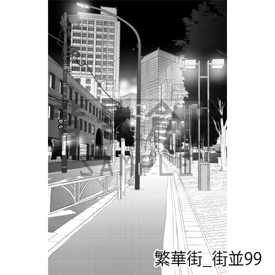繁華街_背景素材集20(街並)_トーン