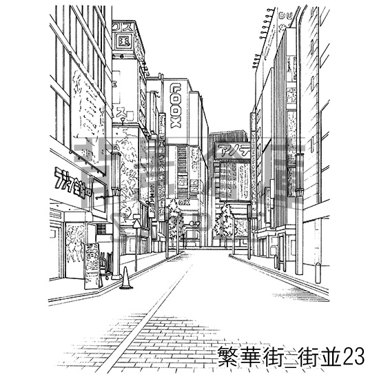 繁華街の背景集_セット4(街並)