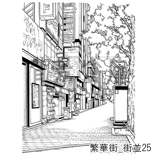 繁華街の背景集_セット4(街並)