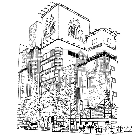 繁華街の背景集_セット4(街並)