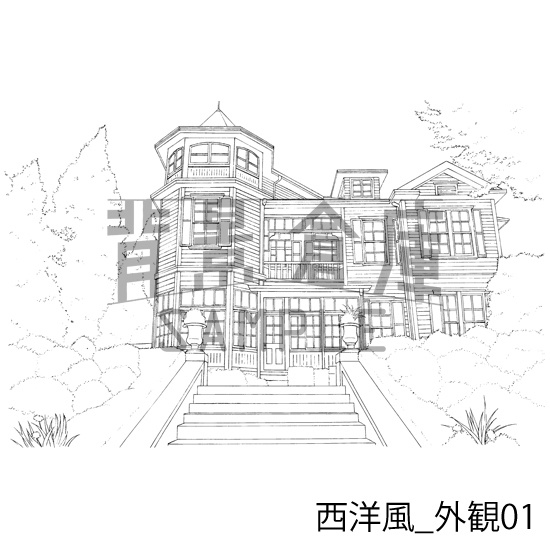 西洋風の背景集_セット5(外観 室内 墓地)