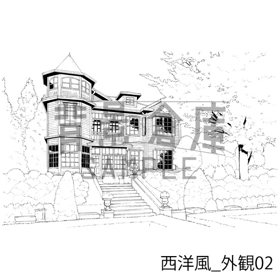 西洋風の背景集_セット5(外観 室内 墓地)