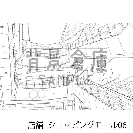 店舗_背景素材集35(ショッピングモール)_トーン