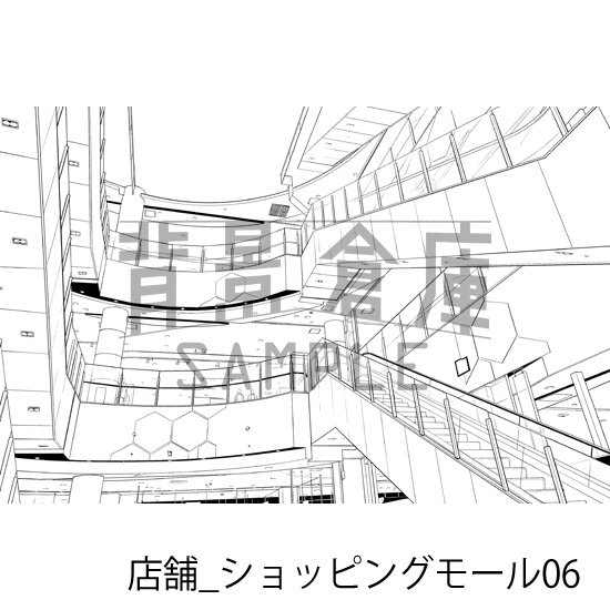 店舗_背景素材集35(ショッピングモール)_トーン