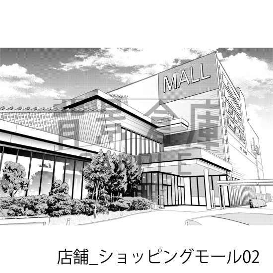 店舗_背景素材集35(ショッピングモール)_トーン