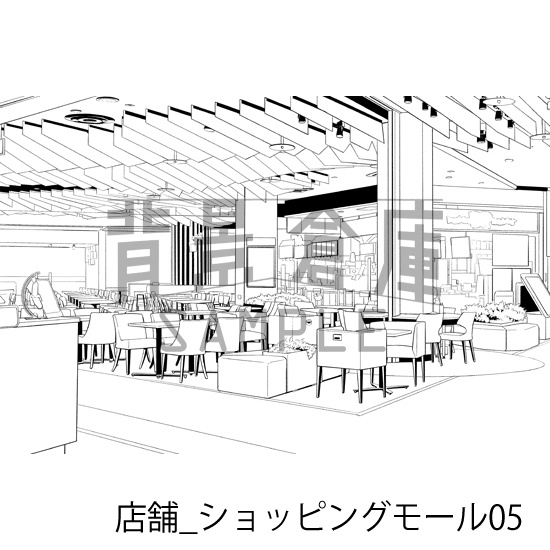 店舗_背景素材集35(ショッピングモール)_トーン