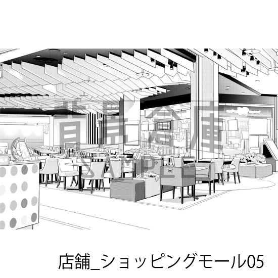 店舗_背景素材集35(ショッピングモール)_トーン