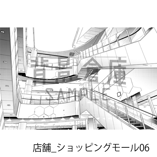 店舗_背景素材集35(ショッピングモール)_トーン