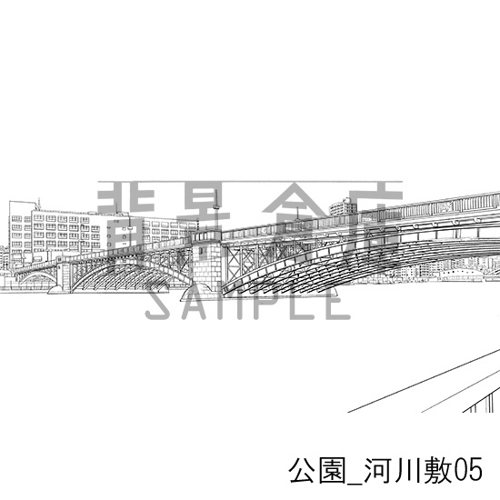 公園_背景素材集4(河川敷)_トーン