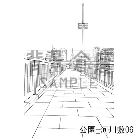 公園_背景素材集4(河川敷)_トーン