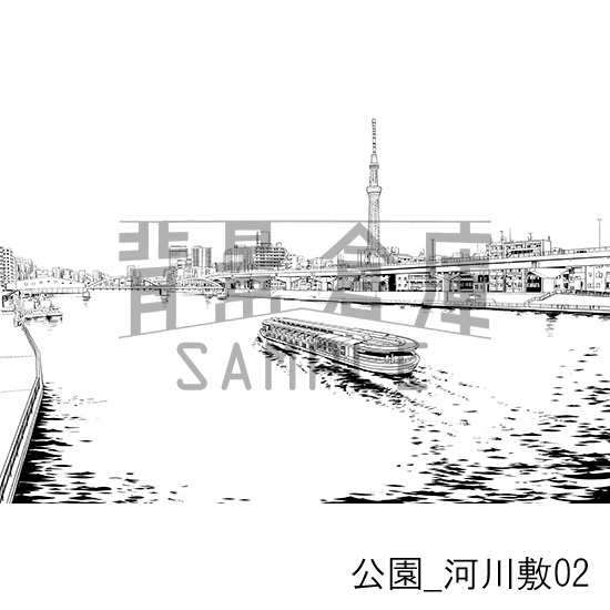 公園_背景素材集4(河川敷)_トーン