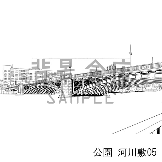 公園_背景素材集4(河川敷)_トーン