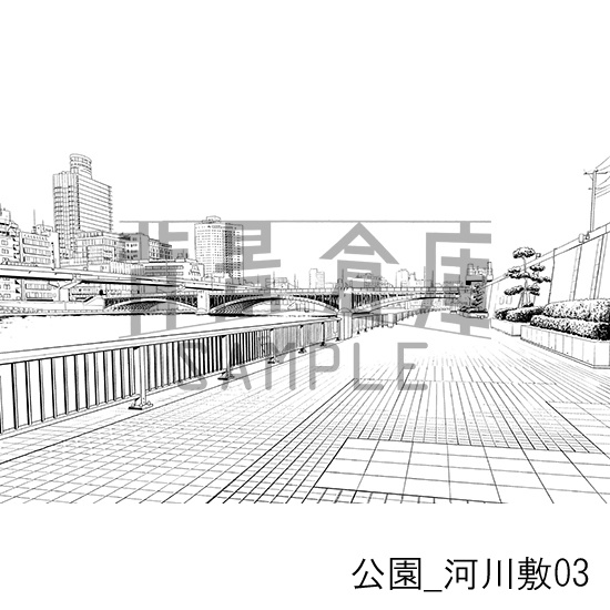 公園_背景素材集4(河川敷)_トーン