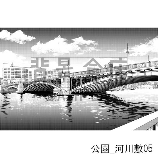 公園_背景素材集4(河川敷)_トーン