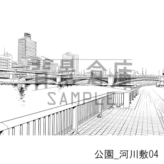 公園_背景素材集4(河川敷)_トーン