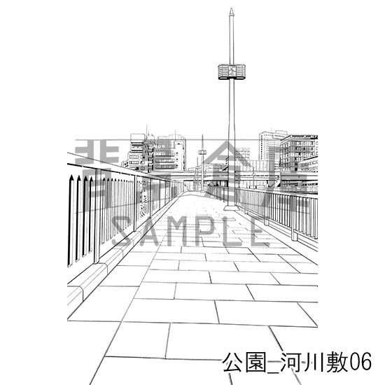 公園_背景素材集4(河川敷)_トーン