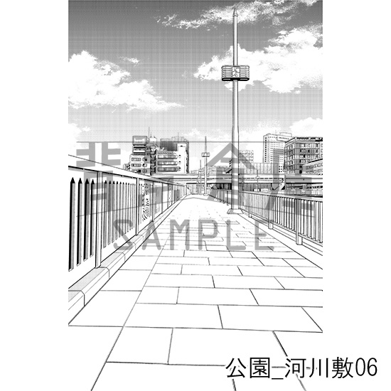 公園_背景素材集4(河川敷)_トーン