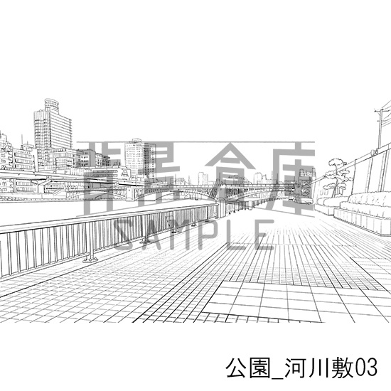 公園_背景素材集4(河川敷)_トーン