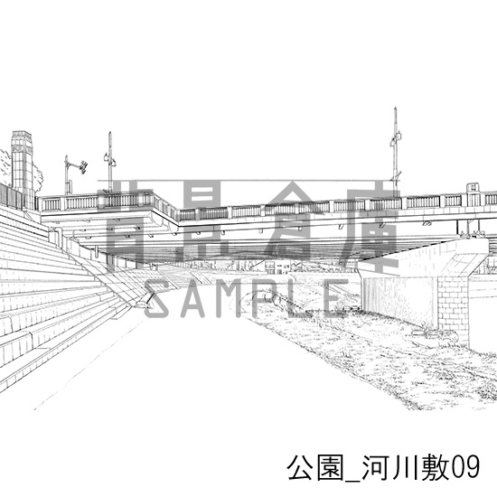 公園_背景素材集5(河川敷)_トーン