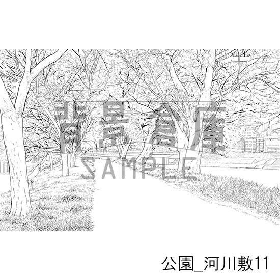 公園_背景素材集5(河川敷)_トーン