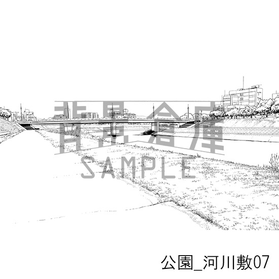 公園_背景素材集5(河川敷)_トーン