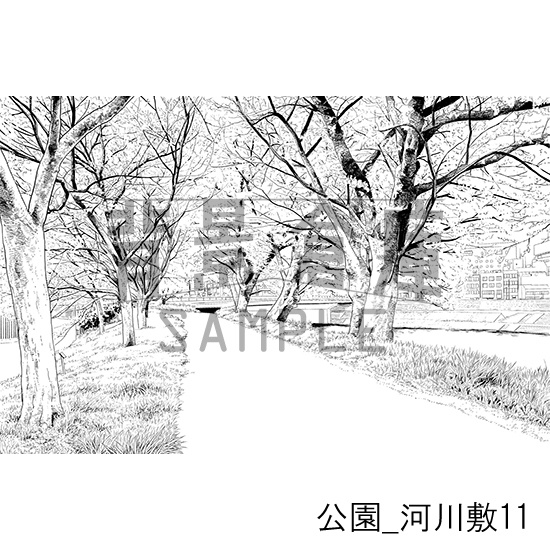 公園_背景素材集5(河川敷)_トーン