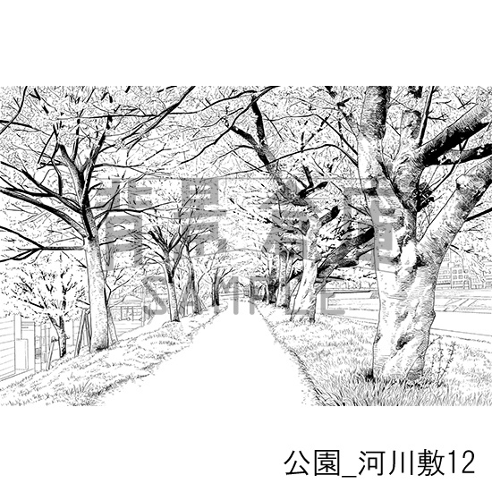 公園_背景素材集5(河川敷)_トーン