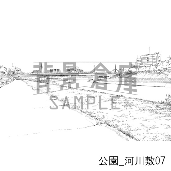 公園_背景素材集5(河川敷)_トーン
