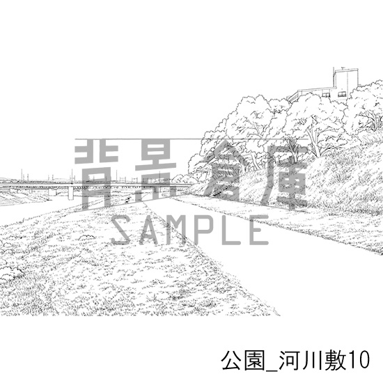 公園_背景素材集5(河川敷)_トーン