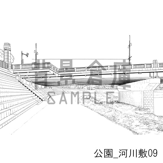 公園_背景素材集5(河川敷)_トーン