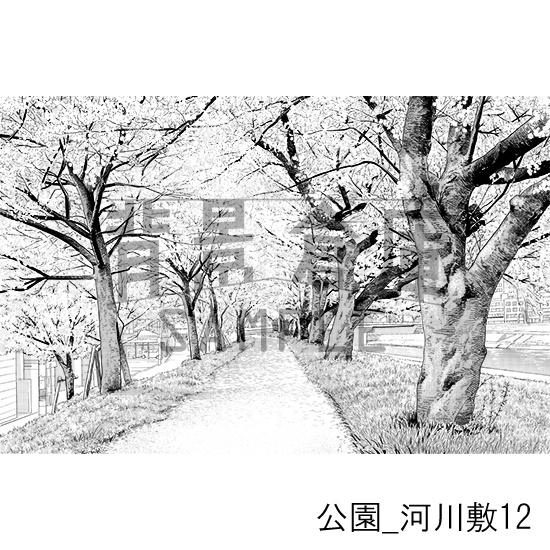 公園_背景素材集5(河川敷)_トーン