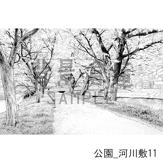 公園_背景素材集5(河川敷)_トーン