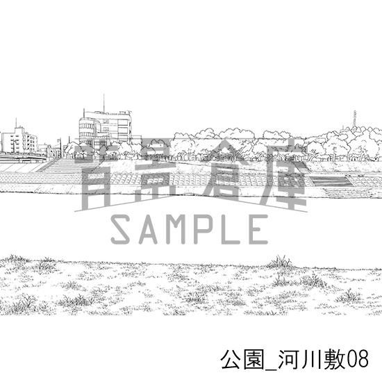 公園_背景素材集5(河川敷)_トーン