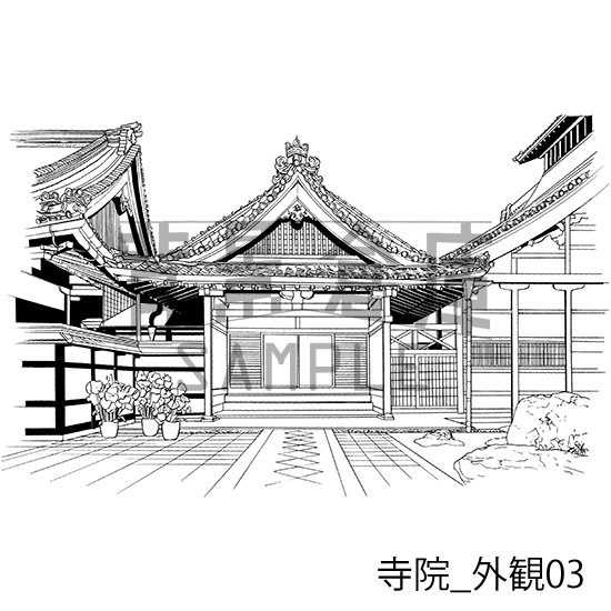 寺院_背景素材集1(外観)_トーン