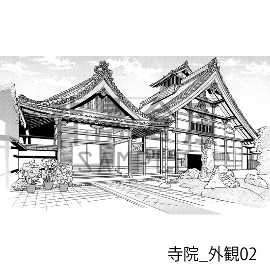 寺院_背景素材集1(外観)_トーン