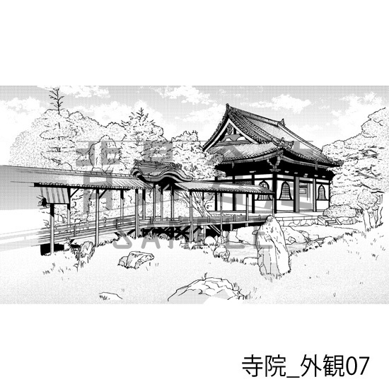 寺院_背景素材集1(外観)_トーン