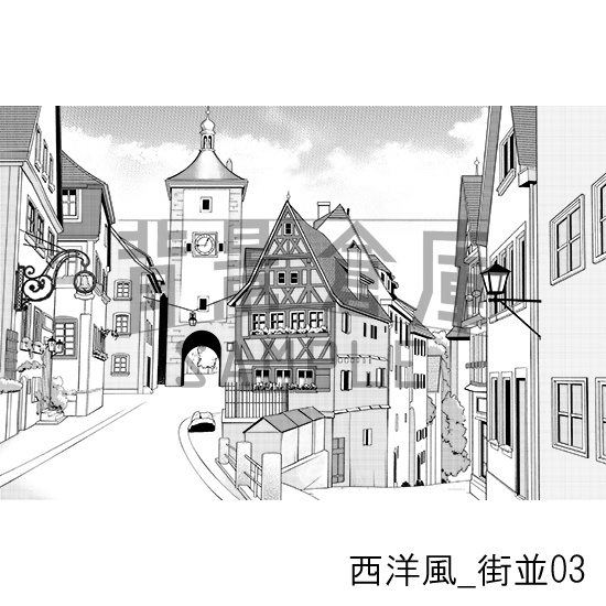 西洋風_背景素材集1(街並)_トーン