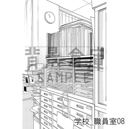 学校_背景素材集50(職員室)_トーン