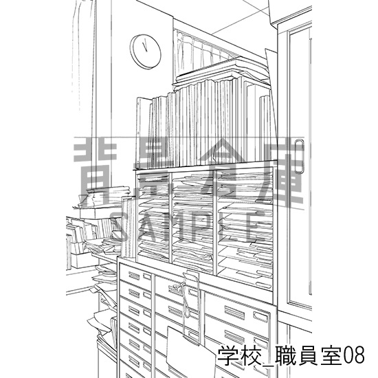 学校_背景素材集50(職員室)_トーン