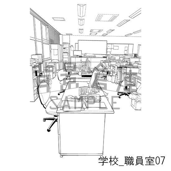 学校_背景素材集50(職員室)_トーン