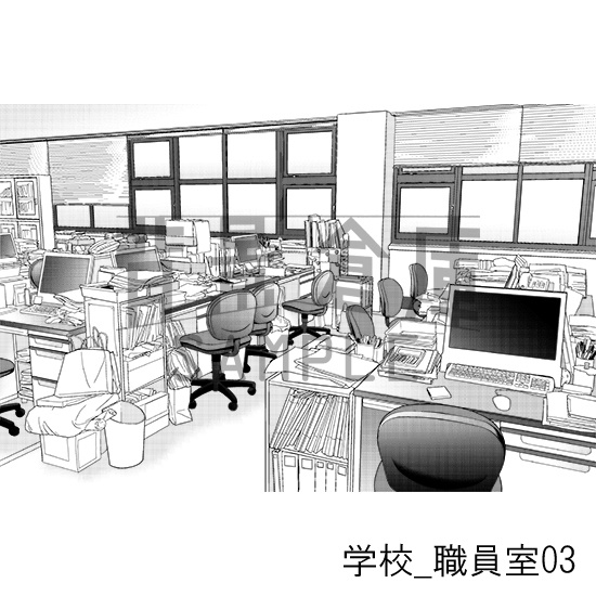 学校_背景素材集50(職員室)_トーン