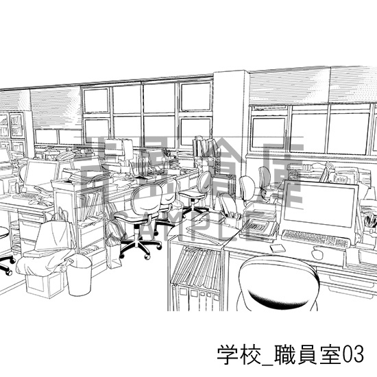 学校_背景素材集50(職員室)_トーン