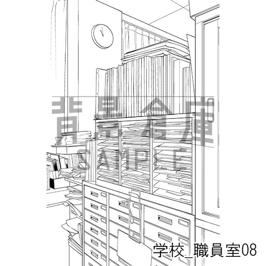 学校_背景素材集50(職員室)_トーン