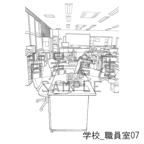 学校_背景素材集50(職員室)_トーン